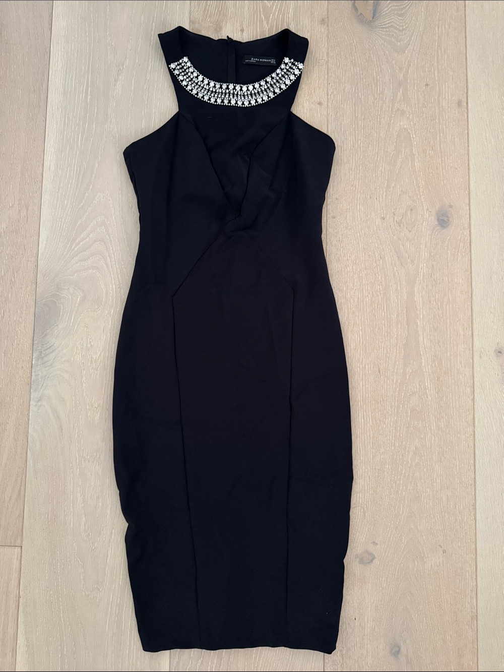 Zara Black Midi Dress with Crystal Collar